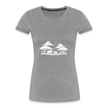 Elefanten in afrikanische Savannen Baum Silhouette - Frauen Premium Bio T-Shirt - Grau meliert - Vorne - Mia (176cm)