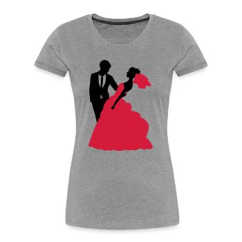 Mariage, Mariée, Le marié - T-shirt bio Premium Femme - gris chiné - Devant - Mia (176cm)