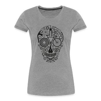 Bicycle Skull black - Frauen Premium Bio T-Shirt - Grau meliert - Vorne - Mia (176cm)