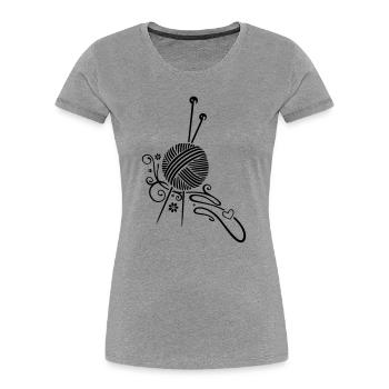 Aiguilles à tricoter à la laine et aux fleurs. - T-shirt bio Premium Femme - gris chiné - Devant - Mia (176cm)