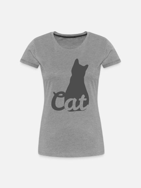 Katzen-Silhouette mit Cat-Text - Frauen Premium Bio T-Shirt - Grau meliert