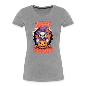 Cute Halloween dog with pumpkins - Women's Premium Organic T-Shirt - heather grey - Front - Mia (176cm)