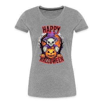 Süßer Halloween-Hamster mit Kürbis-Motiv - Frauen Premium Bio T-Shirt - Grau meliert - Vorne - Mia (176cm)