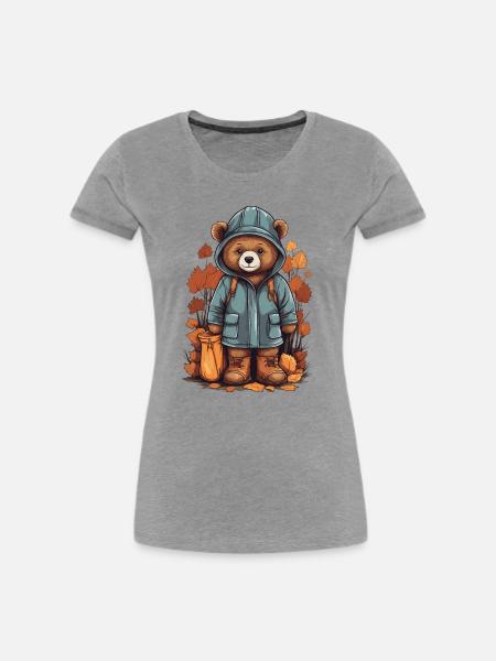 Süßer Bär mit Regenmantel - Frauen Premium Bio T-Shirt - Grau meliert