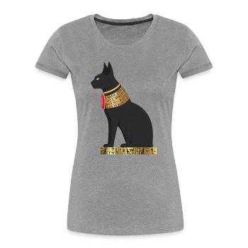 Ägyptische Katzengöttin mit Goldhalsband - Frauen Premium Bio T-Shirt - Grau meliert - Vorne - Mia (176cm)