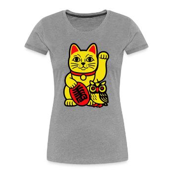 Lucky cat with little owl - Women's Premium Organic T-Shirt - heather grey - Front - Mia (176cm)
