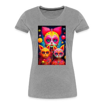 Visages Cosmiques Esquissés en Vifs Couleurs - T-shirt bio Premium Femme - gris chiné - Devant - Mia (176cm)