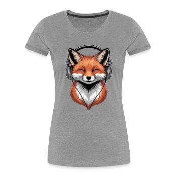 Fox with Headphones - Women's Premium Organic T-Shirt - heather grey - Front - Mia (176cm)