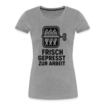 Public transport Freshly squeezed to work - Women's Premium Organic T-Shirt - heather grey - Front - Mia (176cm)