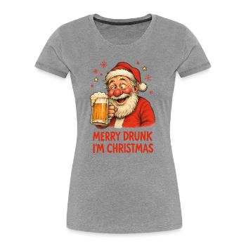 Bière de Noël Buveur de bière Père Noël drôle - T-shirt bio Premium Femme - gris chiné - Devant - Mia (176cm)