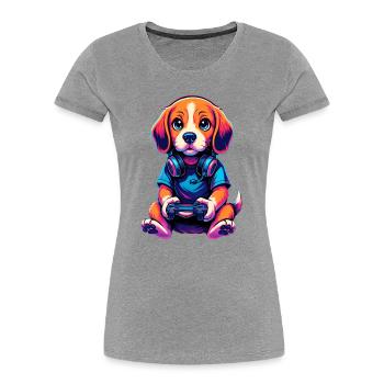Beagle Gaming Gamer Zocken Zocker Videospiele - Frauen Premium Bio T-Shirt - Grau meliert - Vorne - Mia (176cm)