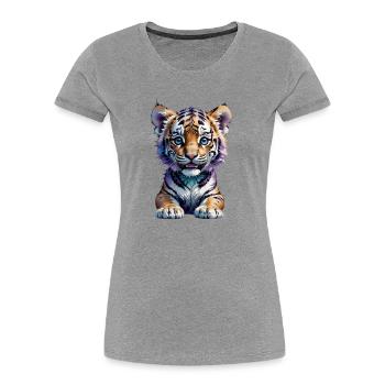 Süßes Tigerbaby - Frauen Premium Bio T-Shirt - Grau meliert - Vorne - Mia (176cm)