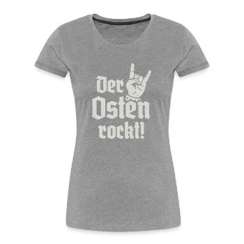 Der Osten rockt Ostdeutschland - Frauen Premium Bio T-Shirt - Grau meliert - Vorne - Mia (176cm)