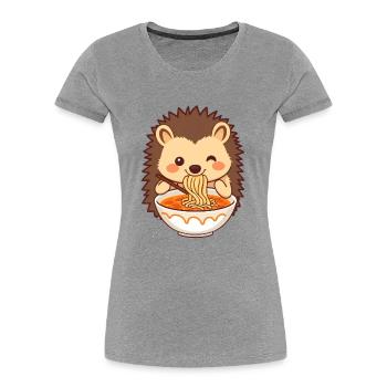 Ein süßer Igel mag Nudelsuppe - Frauen Premium Bio T-Shirt - Grau meliert - Vorne - Mia (176cm)