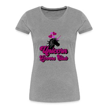 Farben änderbar | Einhorn Lovers Club - Frauen Premium Bio T-Shirt - Grau meliert - Vorne - Mia (176cm)