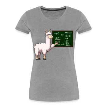 Professeur Lama Teacher - T-shirt bio Premium Femme - gris chiné - Devant - Mia (176cm)