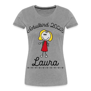 Schulkind 2023 Laura - Frauen Premium Bio T-Shirt - Grau meliert - Vorne - Mia (176cm)