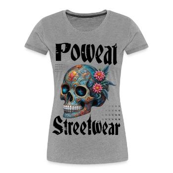 Poweat Streetwear Skull - Frauen Premium Bio T-Shirt - Grau meliert - Vorne - Mia (176cm)