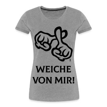Weiche Von Mir! (Kreuz / Bibel / Religion / 1C) - Frauen Premium Bio T-Shirt - Grau meliert - Vorne - Mia (176cm)