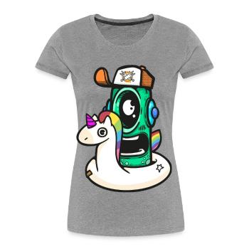 Unicorno Robot d’Aventure - T-shirt bio Premium Femme - gris chiné - Devant - Mia (176cm)