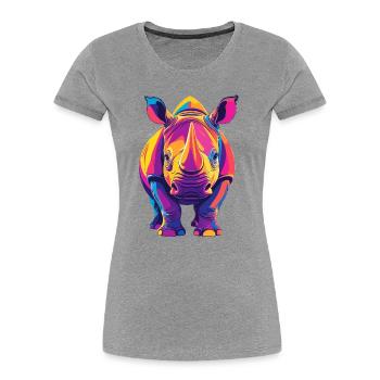 Farbenfroher Rhino Pop Art buntes Nashorn Motiv - Frauen Premium Bio T-Shirt - Grau meliert - Vorne - Mia (176cm)