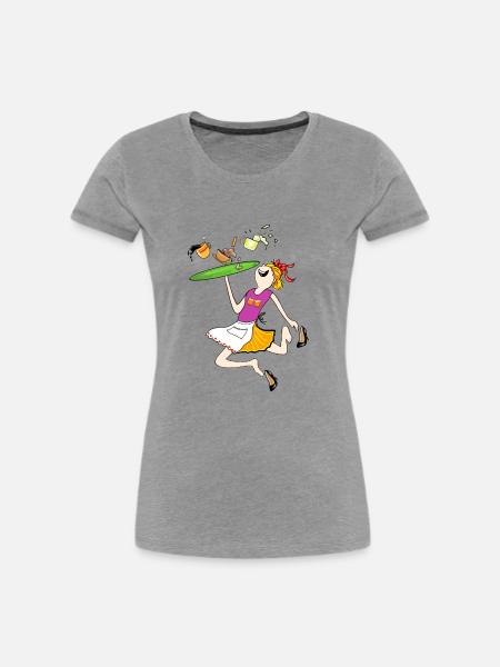 Service auf einem fliegenden Tablett - Frauen Premium Bio T-Shirt - Grau meliert