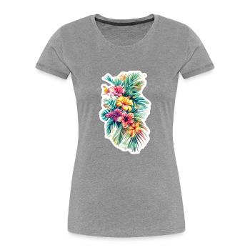 Hawaii Blumen Design - Frauen Premium Bio T-Shirt - Grau meliert - Vorne - Mia (176cm)