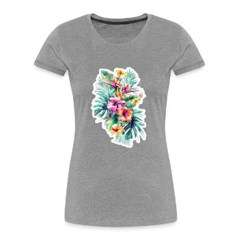 Hawaii Blumen design - Frauen Premium Bio T-Shirt - Grau meliert - Vorne - Mia (176cm)
