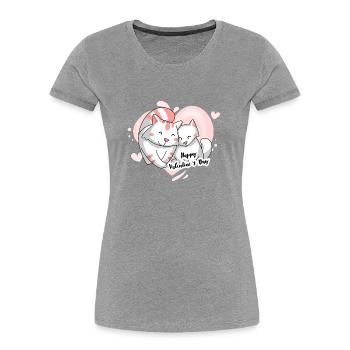 Chat motif Saint-Valentin - T-shirt bio Premium Femme - gris chiné - Devant - Mia (176cm)