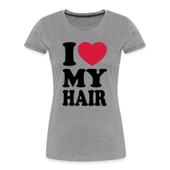 I love my hair - J'aime mes cheveux - T-shirt bio Premium Femme - gris chiné - Devant - Mia (176cm)