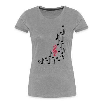 Notenschluessel mit Herz und Noten, bunt - Frauen Premium Bio T-Shirt - Grau meliert - Vorne - Mia (176cm)
