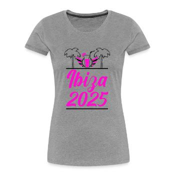 Ibiza 2025 - T-shirt bio Premium Femme - gris chiné - Devant - Mia (176cm)