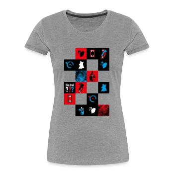 Die Drei ??? Cooles Kacheldesign - Frauen Premium Bio T-Shirt - Grau meliert - Vorne - Mia (176cm)