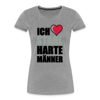 Stahlharte Männer Geschenk - Frauen Premium Bio T-Shirt - Grau meliert - Vorne - Mia (176cm)