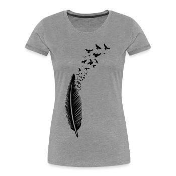 Feder und Vögel Vogelschwarm - Frauen Premium Bio T-Shirt - Grau meliert - Vorne - Mia (176cm)