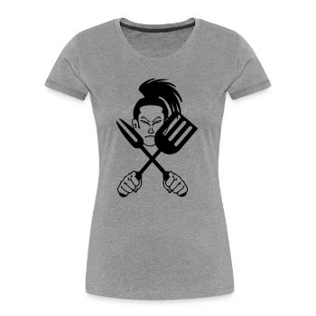 Japanischer Samurai-Koch - Frauen Premium Bio T-Shirt - Grau meliert - Vorne - Mia (176cm)