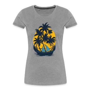 Coucher de soleil sur la barque à palmiers - T-shirt bio Premium Femme - gris chiné - Devant - Mia (176cm)
