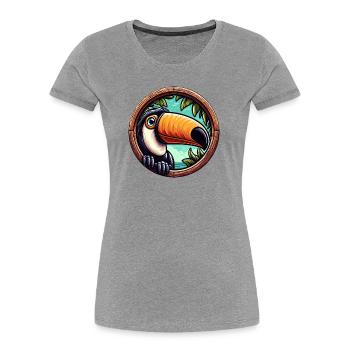 Toucan de dessin animé regardant à travers la fenêtre ronde - T-shirt bio Premium Femme - gris chiné - Devant - Mia (176cm)
