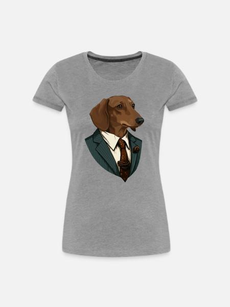 Dackel im Anzug - Frauen Premium Bio T-Shirt - Grau meliert