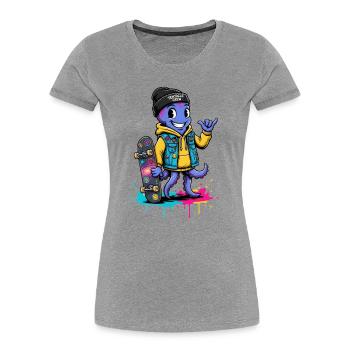 Dessin animé Tentacule Skate Crew - T-shirt bio Premium Femme - gris chiné - Devant - Mia (176cm)