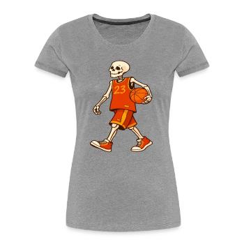 Skelett-Reifen im orangefarbenen Trikot - Frauen Premium Bio T-Shirt - Grau meliert - Vorne - Mia (176cm)
