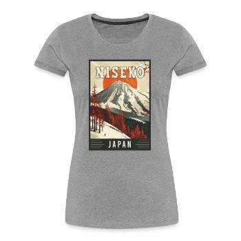 Winter Paradise in Niseko Japan Vintage Travel Art - Women's Premium Organic T-Shirt - heather grey - Front - Mia (176cm)