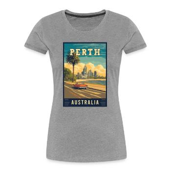Erleben Sie City by the Swan River Perth in Australien - Frauen Premium Bio T-Shirt - Grau meliert - Vorne - Mia (176cm)