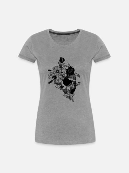 Flowerskull - Frauen Premium Bio T-Shirt - Grau meliert
