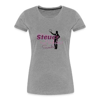 Steuertussi & Business Woman Sandra - Frauen Premium Bio T-Shirt - Grau meliert - Vorne - Mia (176cm)