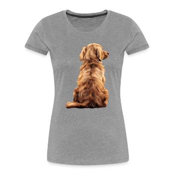 Golden retriever - T-shirt bio Premium Femme - gris chiné - Devant - Mia (176cm)
