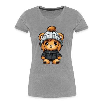 Lion Hiver Animal Bébé Bande Dessinée - T-shirt bio Premium Femme - gris chiné - Devant - Mia (176cm)