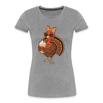 Amateur de café de dinde Drôle d’ambiance de Thanksgiving - T-shirt bio Premium Femme - gris chiné - Devant - Mia (176cm)