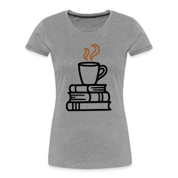 Bücher Kaffeetasse Lesen Buchclub Leseratte - Frauen Premium Bio T-Shirt - Grau meliert - Vorne - Mia (176cm)