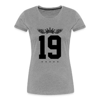 19 Couronne numérique - T-shirt bio Premium Femme - gris chiné - Devant - Mia (176cm)